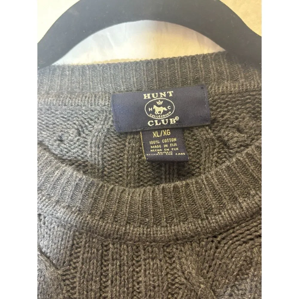 Hunt Club Cable Knit Sweater Men's XL Long Sleeve Dark GrayCrew Neck Cotton‎ G19